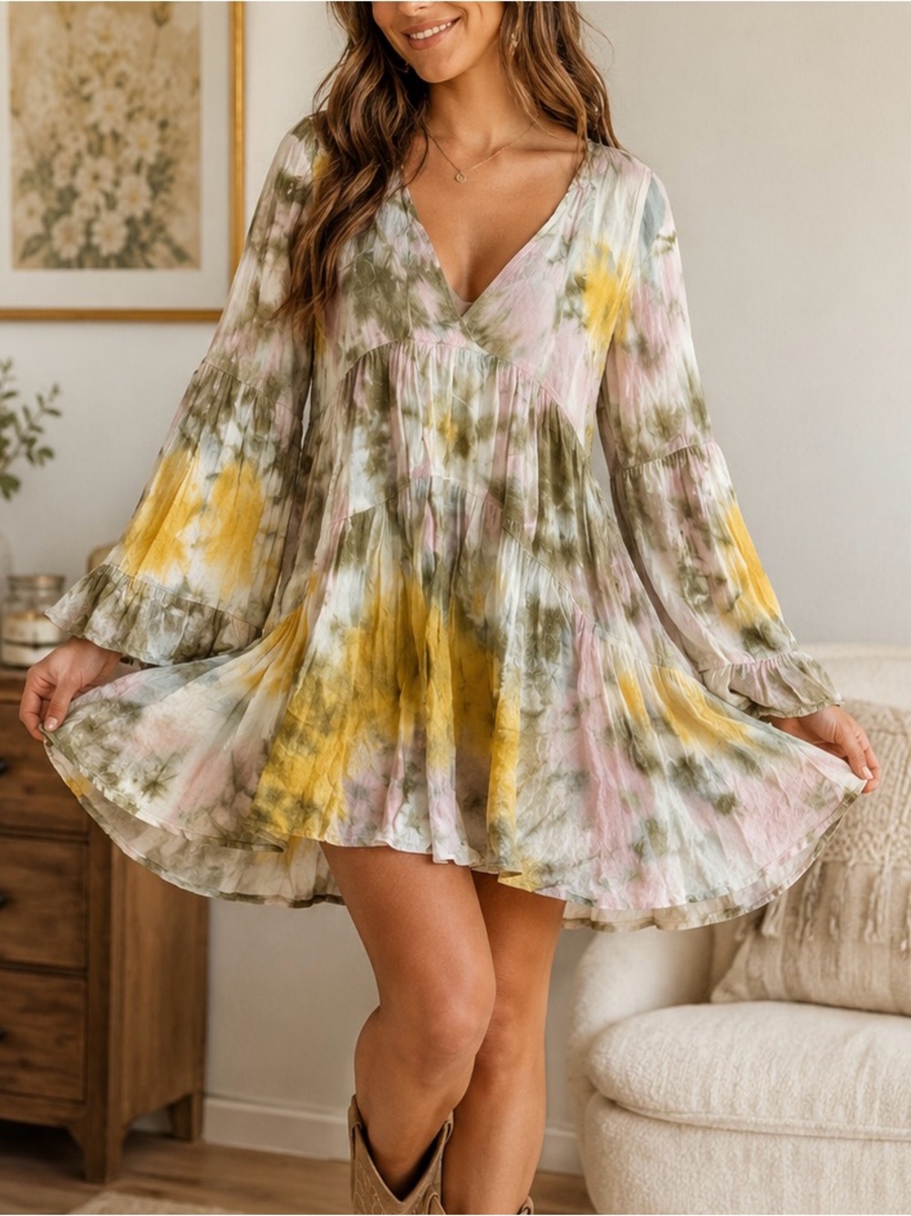 Tie Dye Bell Sleeve Dress